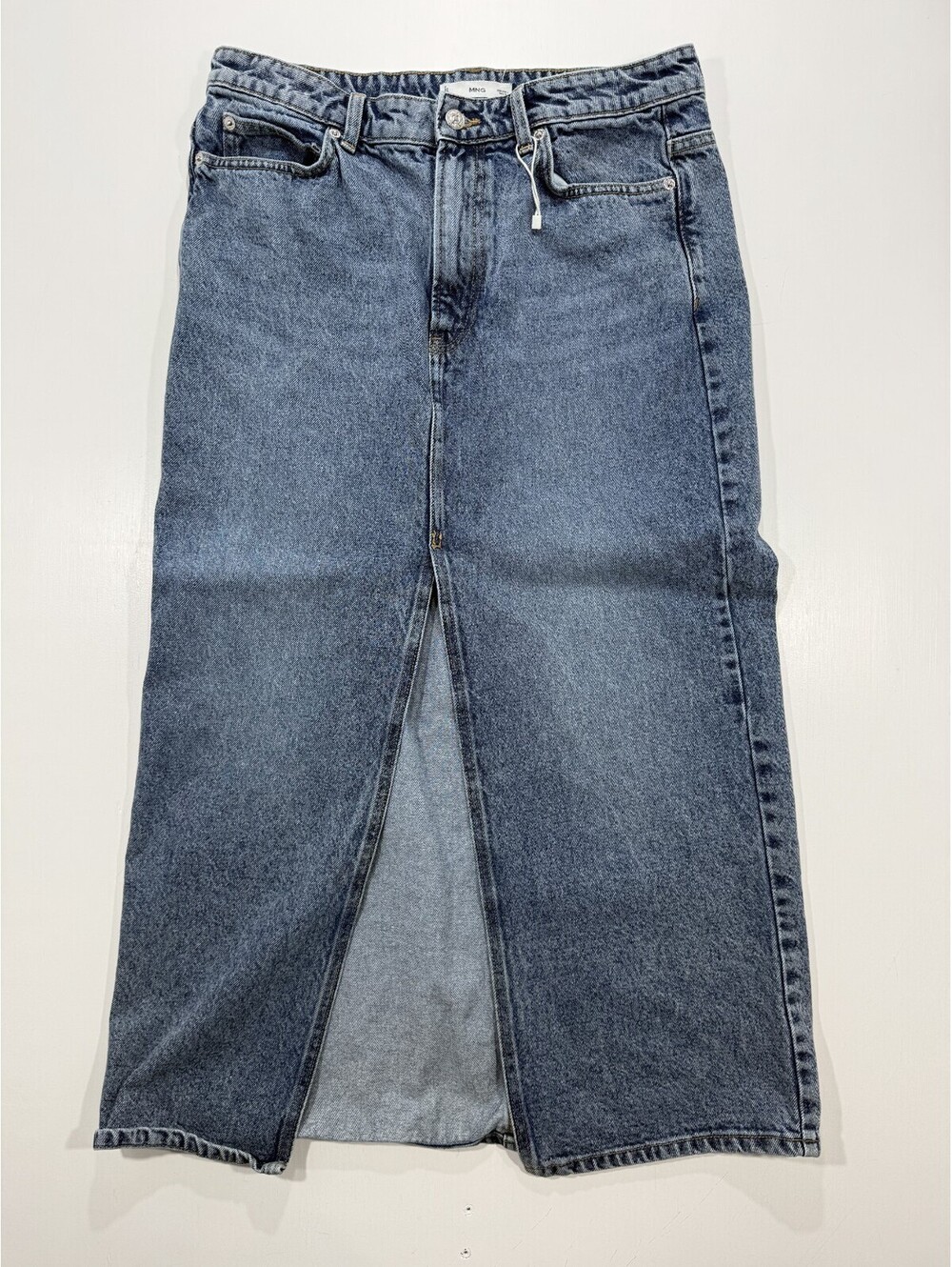 MNG Mango Denim Maxi Skirt Womens 4 Blue Jean Front Slit Long Y2K